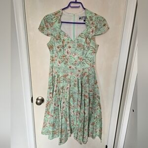 Hell Bunny Mint Green Floral Swing Dress
